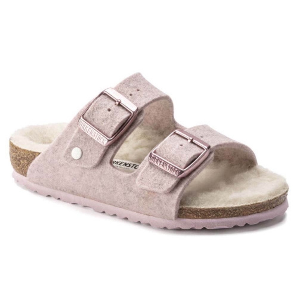 Birkenstock Arizona Kids Pink Wool Felt Sherpa Sandals 33